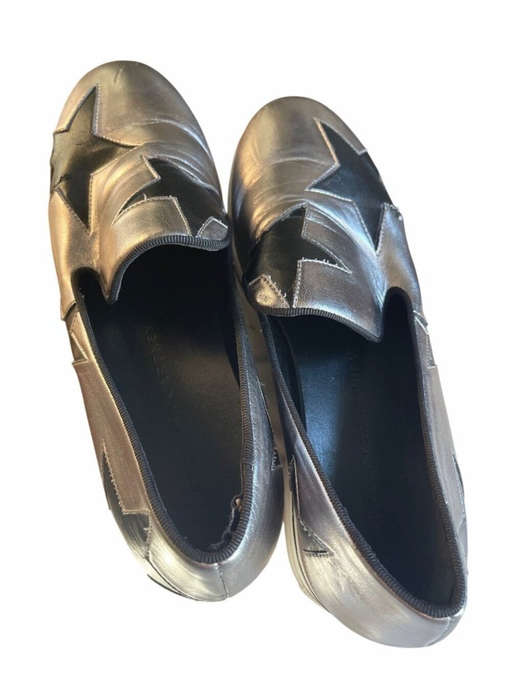Stella McCartney Silver/Black Faux Leather Binx Star Slip On Sneakers Size 39 - Picture 7 of 13
